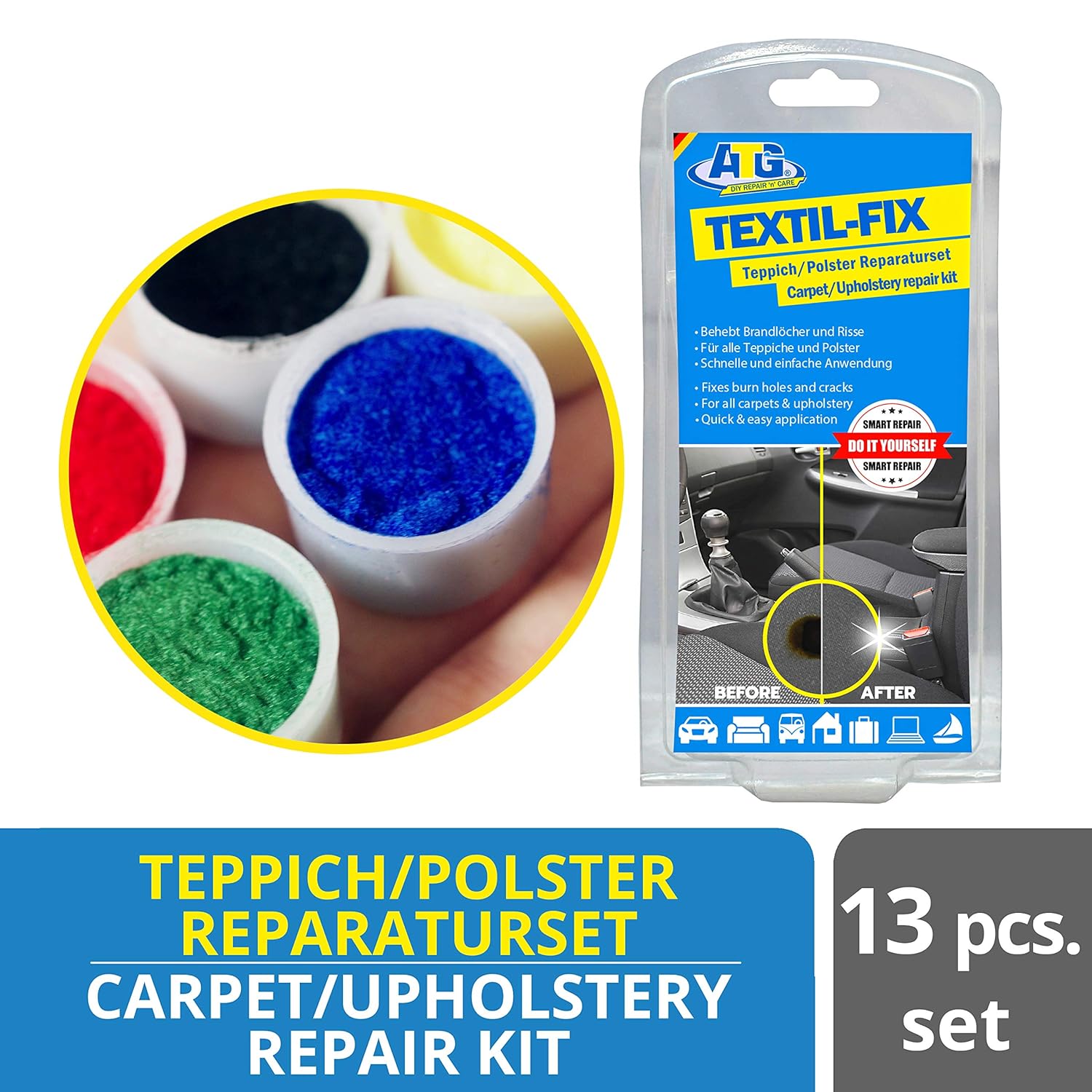 ATG Fabric Upholstery Repair Kit | Carpet Repair Kit | Furniture Repair Kit - Fixes Abraisions, Scuffs and Holes