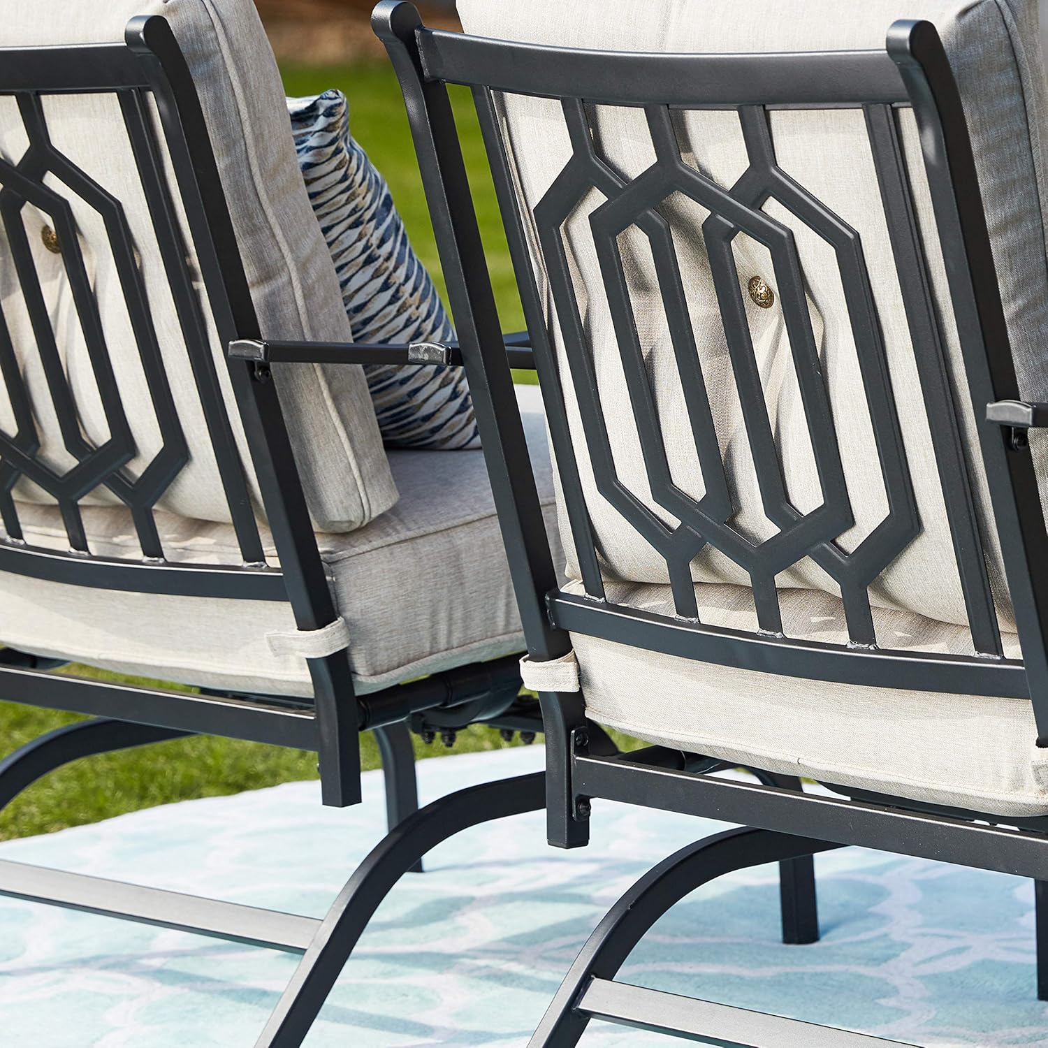 LOKATSE HOME 3 Pcs Patio Bistro Set Outdoor Conversation Furniture Metal Frame Armchair with Cushion & Square Coffee Table, Beige : Garden & Outdoor