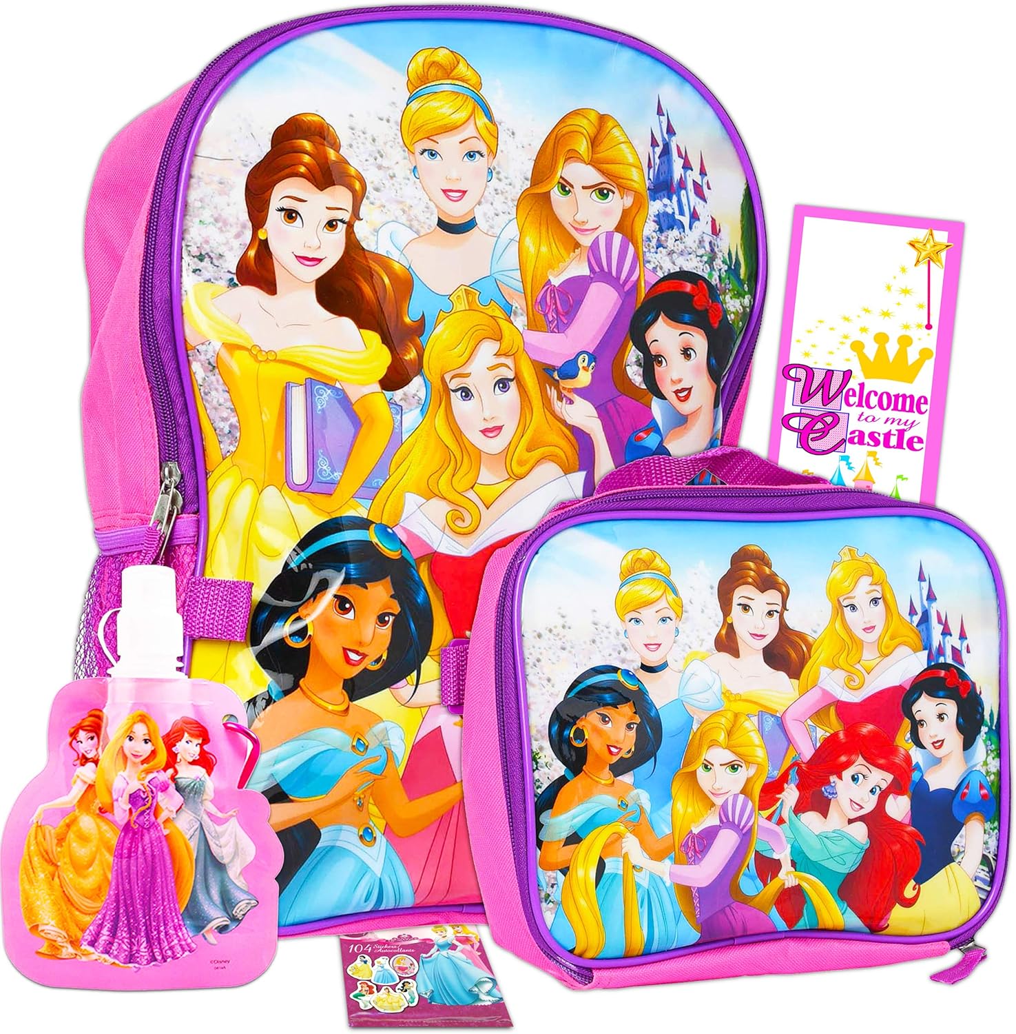 Disney Princess Backpack with Lunch Box for Girls Bundle