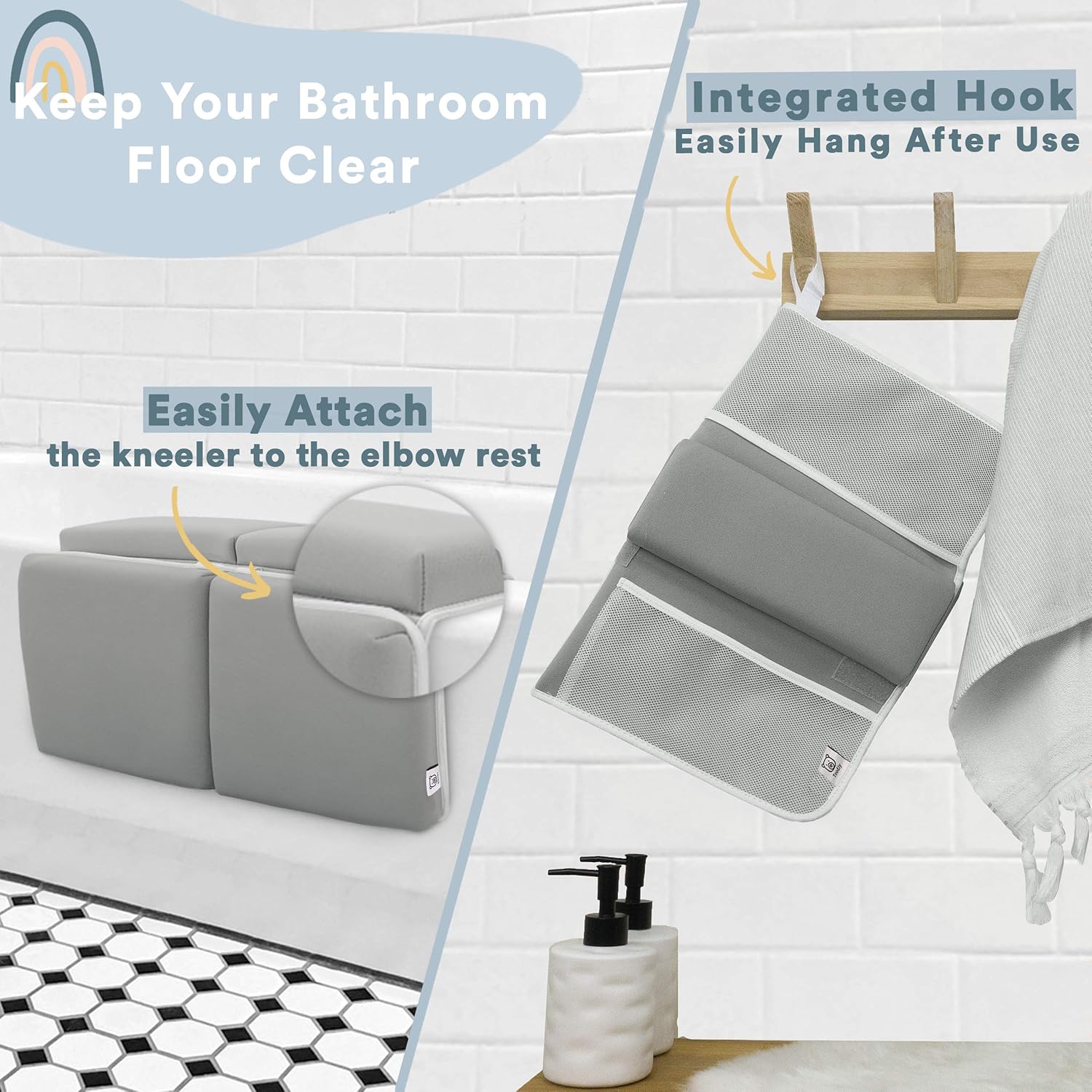 Bath Kneeler and Elbow Rest Pad Set - Thickest Baby Bath Kneeler Pad in The Market - with Memory Foam and Baby Toys Organizer - Ideal Bathtub Kneeler Pad and Elbow Rest for Baby Bath Time : Baby