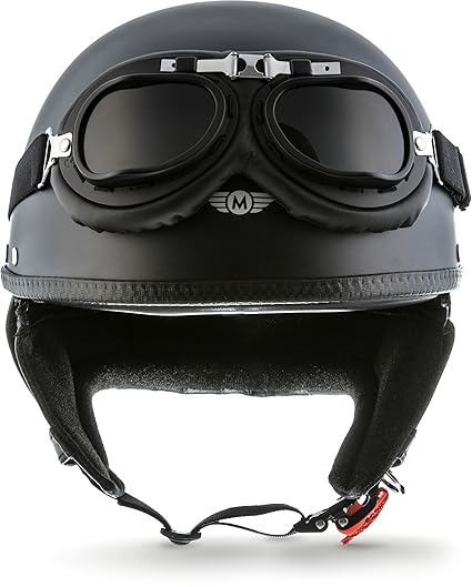 Moto Helmets® D22-Set „Matt Black“ · Brain-Cap · Halbschale Jet-Helm Motorrad-Helm Roller-Helm Scooter-Helm Bobber Mofa-Helm 