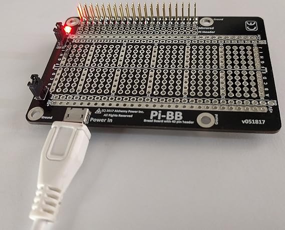 Alchemy Power Inc. Pi-BB - Halbe Größe doppelseitig angetriebenes Breadboard, USB angetrieben mit einem 40-Pin-Header-Lötmitt