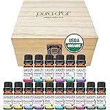 PURA D'OR Organic Essential Oils Set of 16 10ml Sweet16 Wood Box Gift Set, 100% Pure Therapeutic Grade Aromatherapy for Home 