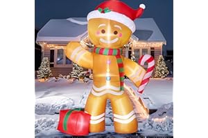 Joiedomi 8 FT Christmas Inflatables Gingerbread Man with Candy Cane, Christmas Blow Ups Gingerbread Inflatable Yard Decoration with Build-in LEDs for Xmas, Party, Outdoor, Yard, Garden, Lawn Décor