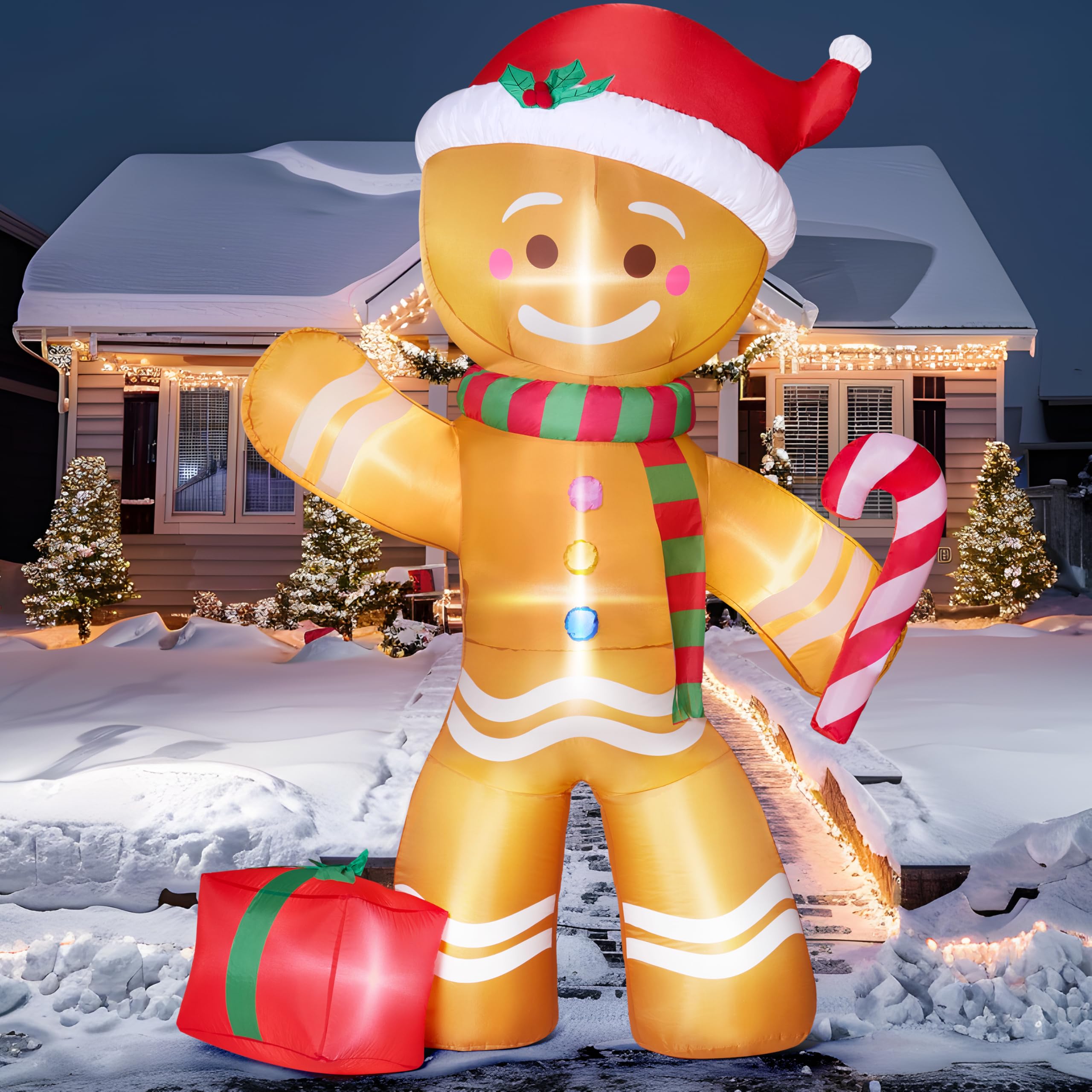 Photo 1 of Joiedomi Christmas Inflatables Gingerbread Man with Candy Cane, Christmas Blow Ups Gingerbread Inflatable Yard Decoration with Build-in LEDs for Xmas, Party, Outdoor, Yard, Garden, Lawn Décor