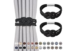 NICEEC 2 Pack Strong Magnetic Curtain Tiebacks Upgrade Nordic Simple Style Drape Tie Backs Double Color Weave Rope Knot Decorative Curtain Holdbacks for Home & Office Window Drapery (Black)