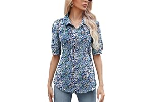 Micoson Womens Blouses Dressy Casual Short Sleeve Button Down Collared Polo Shirt Loose Tunic 2023 Summer Tops
