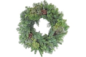 Garden Elements Handmade Fresh Holiday Decorative Evergreen Wreath – Mixed Noble Greens with Pine Cones, 24"