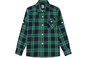 Bienzoe Boys Flannel Shirt for Son: Button Down Long Sleeve Casual Plaid Shirts