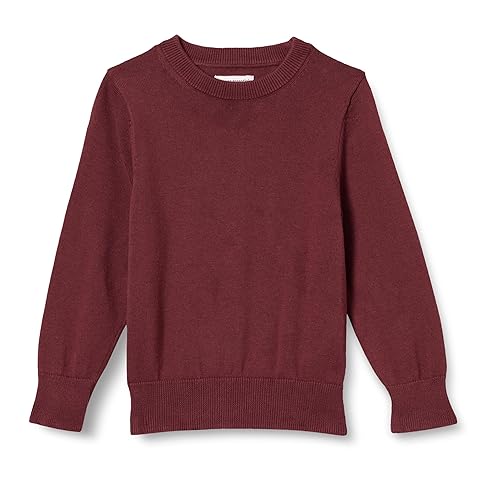 Amazon Essentials Boys' Uniform Cotton Crewneck Sweater, Burgundy, Medium