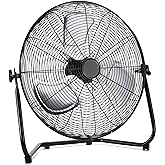 Amazon Basics 20" High Velocity Industrial Cooling Floor Fan with 3 Speeds, Tilt Head, ETL-Listed Safety Compliance, Metal Housing and Blades, for Commercial Space/Garage/Gym, 125W, Black