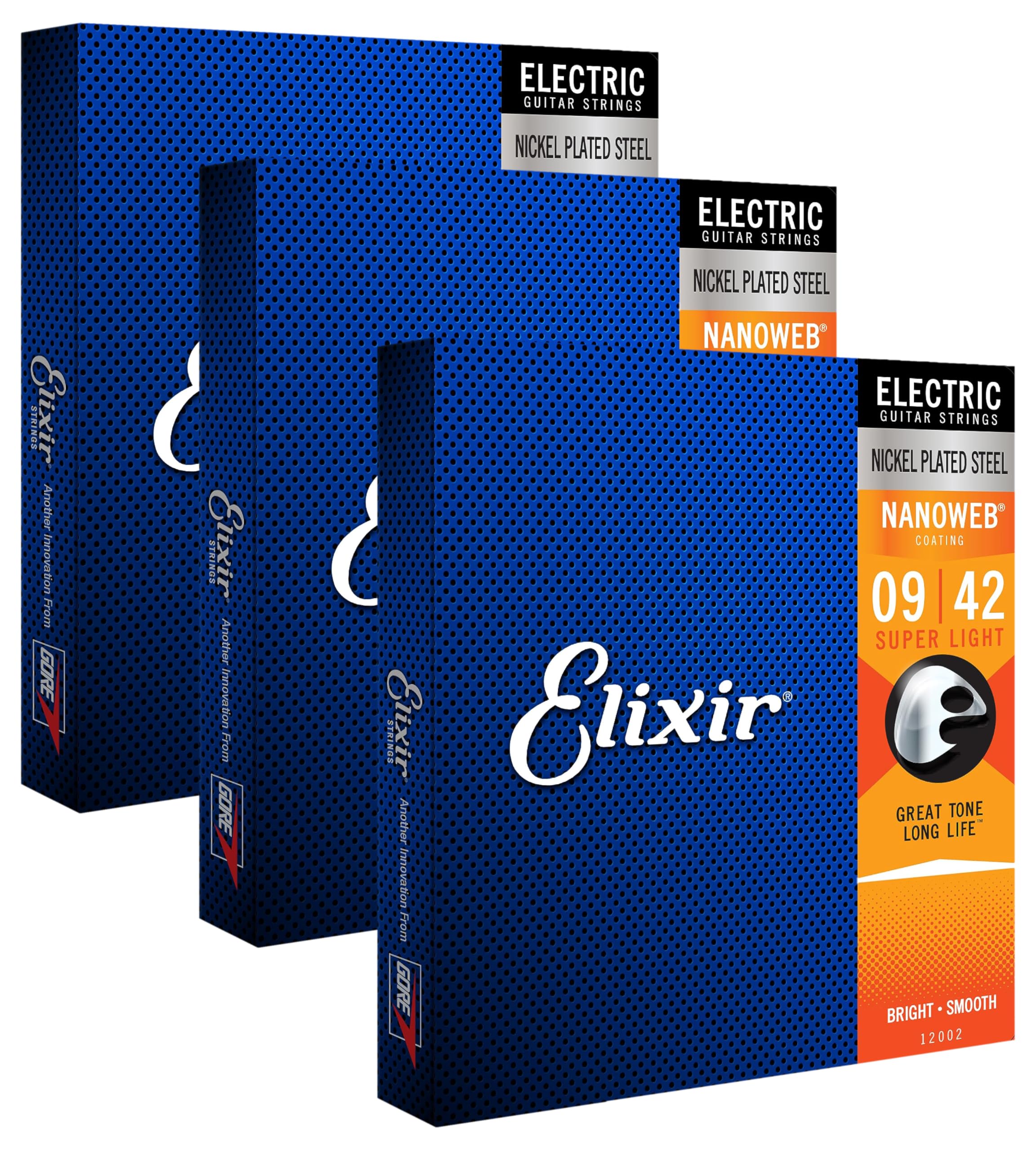 Elixir 12002 Strings Electric Guitar Strings w NANOWEB Coating, Super Light (.009-.042) (Pack of 3)