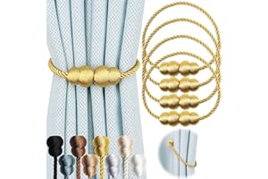 Hangtty Magnetic Curtain Tiebacks 4 Pack Rope Decorative Curtain Tie Backs Elegant Curtain Holders for Drapes Outdoor Window Treatment Holdbacks, Gold