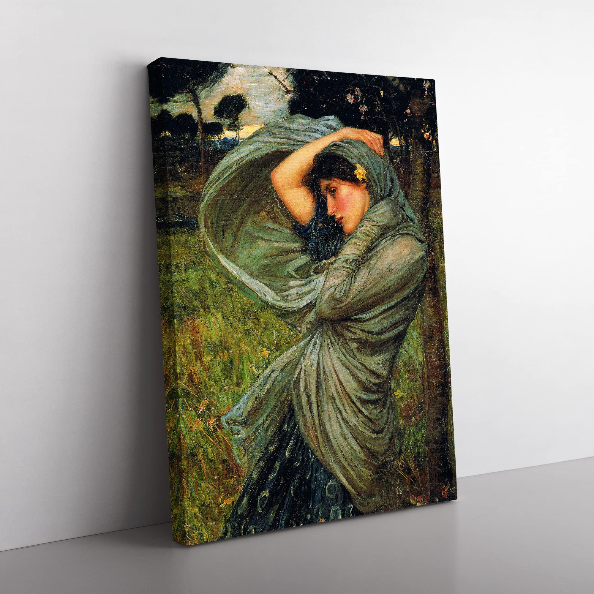 Boreas By John William Waterhouse Classic Painting Canvas Wall Art Print Ready to Hang, Framed Picture for Living Room Bedroom Home Office Décor, 50x35 cm (20x14 Inch)