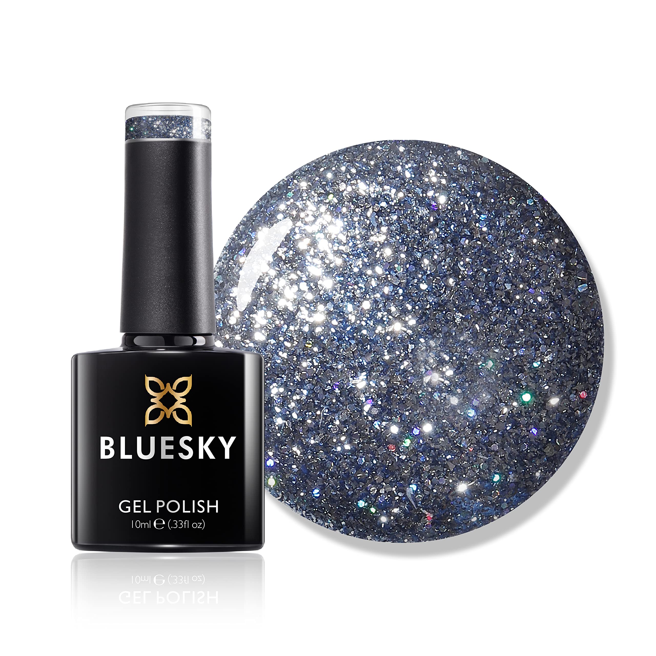Bluesky Dazzling Platinum Gel Nail Polish 10ml, Style Headlines - BDP09, Blue Glitter Gel Nail Polish for 21 Day Manicure, Requires Curing Under LED UV Nail Lamp — image 1