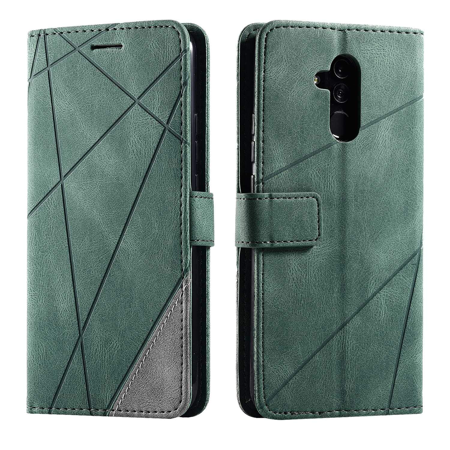 SONWO Case for Huawei Mate 20 Lite Case, Premium Leather Flip Wallet Case Magnetic Closure Card Slots Kickstand Phone Case for Huawei Mate 20 Lite, Green