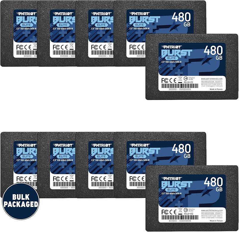 Patriot Burst Elite 480GB 2.5 Inch SATA III SSD PBE480GS25SSD0B Bulk 10 Pack