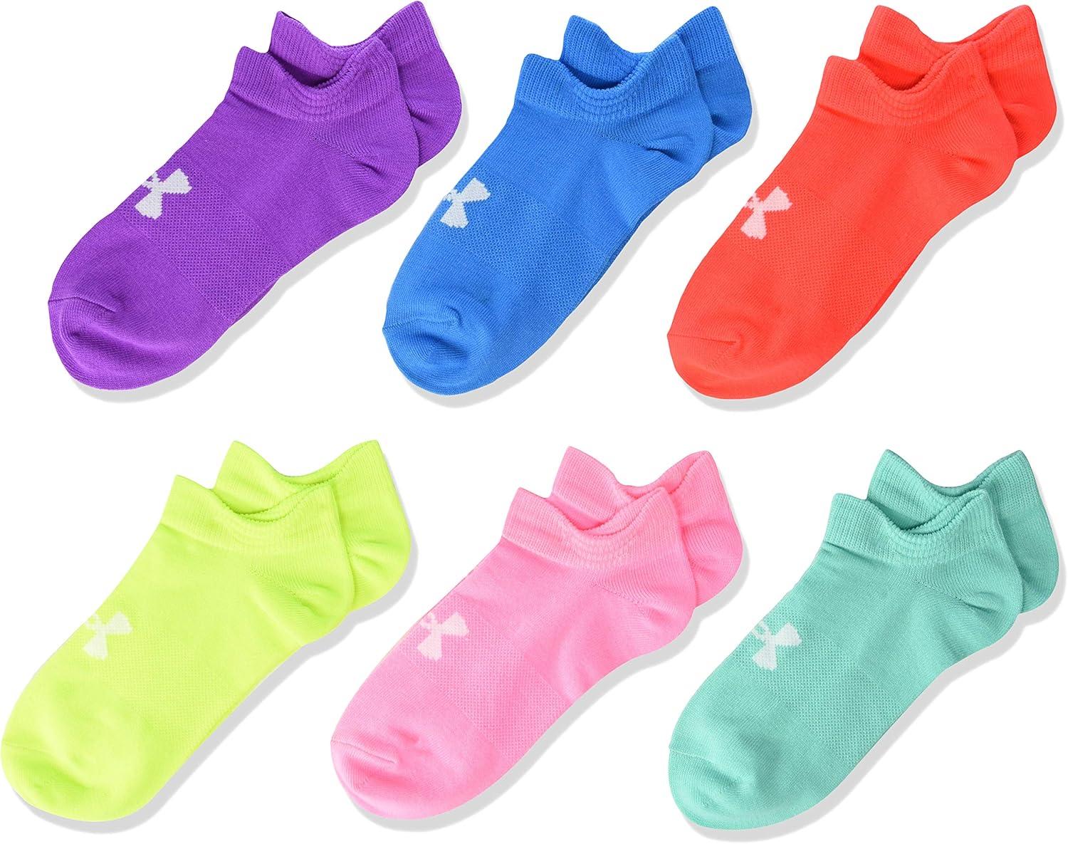 Under Armour Youth Essential 2.0 No Show Socks, 6-Pairs , Mojo Pink Assorted , Shoe Size: Youth 13.5K-4Y: Clothing