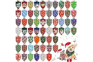 60 Pcs Christmas Dog Bandanas Bulk Adjustable Triangle Dog Scarves Bibs Xmas Puppy Bandanas Pet Neckerchief Washable Holiday 