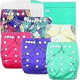 Leekalos Cloth Diapers Reusable for Boys and Girls, Baby Diaper Cloth with Inserts & Wet Bag One Size (Floral)