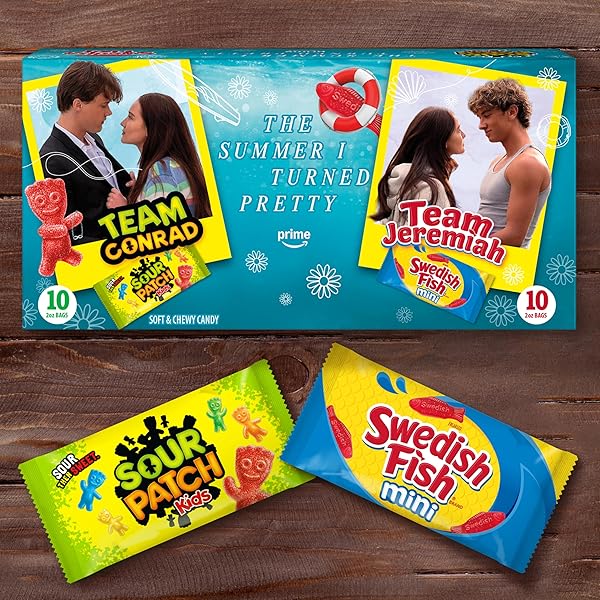 SOUR PATCH KIDS AND SWEDISH FISH MINI THE SUMMER I TURNED PRETTY SOFT & CHEWY CANDY VARIETY PACK, BULK CANDY, 20 SNACK PACKS