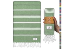 Ossano Turkish Beach Towel Absorbent & Quick Dry Oversized (39" x 71") - Decorative, Versatile and Functional as Yoga Mat, Picnic Blanket, Travel Blanket, Bath, Cruise, Gym Towel - Green
