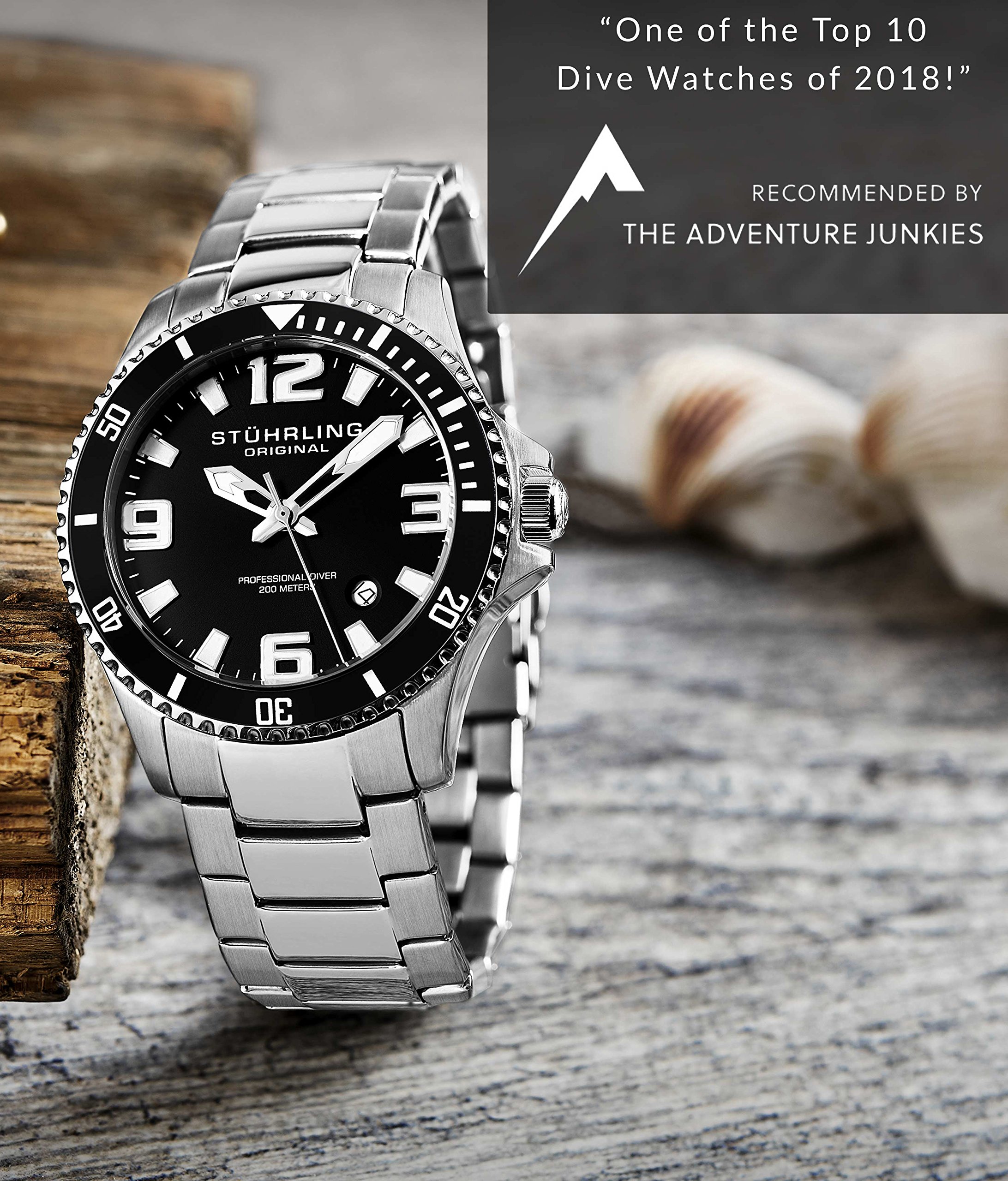 Stuhrling Original Mens Swiss Quartz Stainless Steel Sport Analog Dive