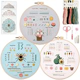 Myfelicity Embroidery Kit for Beginners 28 Stitches Includes Fabric Threads Hoop
