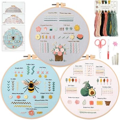 Myfelicity Embroidery Kit for Beginners 28 Stitches Includes Fabric Threads Hoop