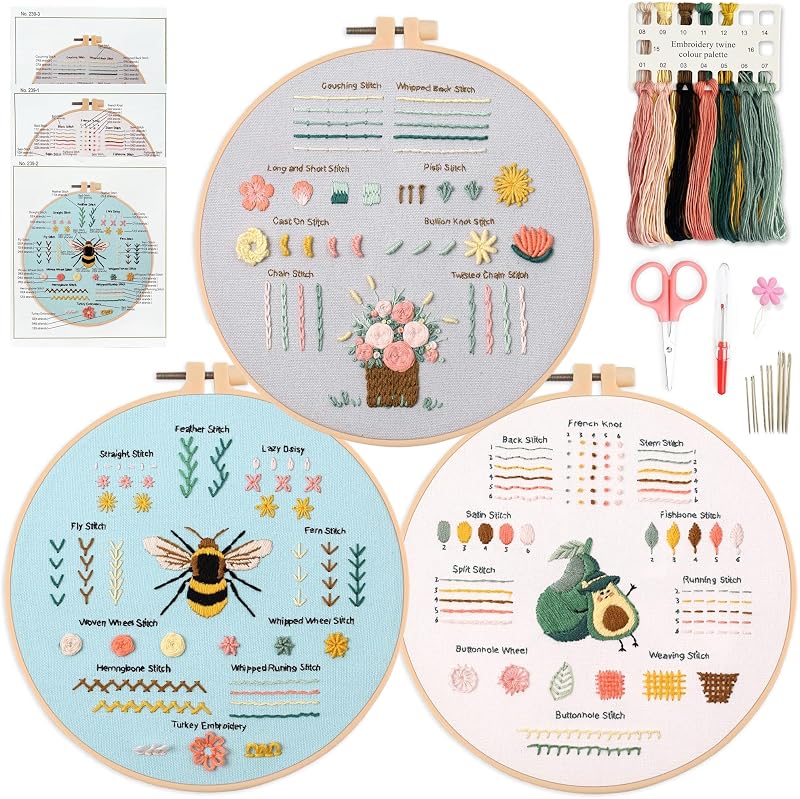 Myfelicity Embroidery Kit for Beginners 28 Stitches Includes Fabric Threads Hoop