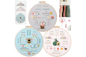 Myfelicity 3 Embroidery kit for Beginners, Beginner Embroidery Kit for Adults. Starter Kits to Learn 28 Different Stitches, I