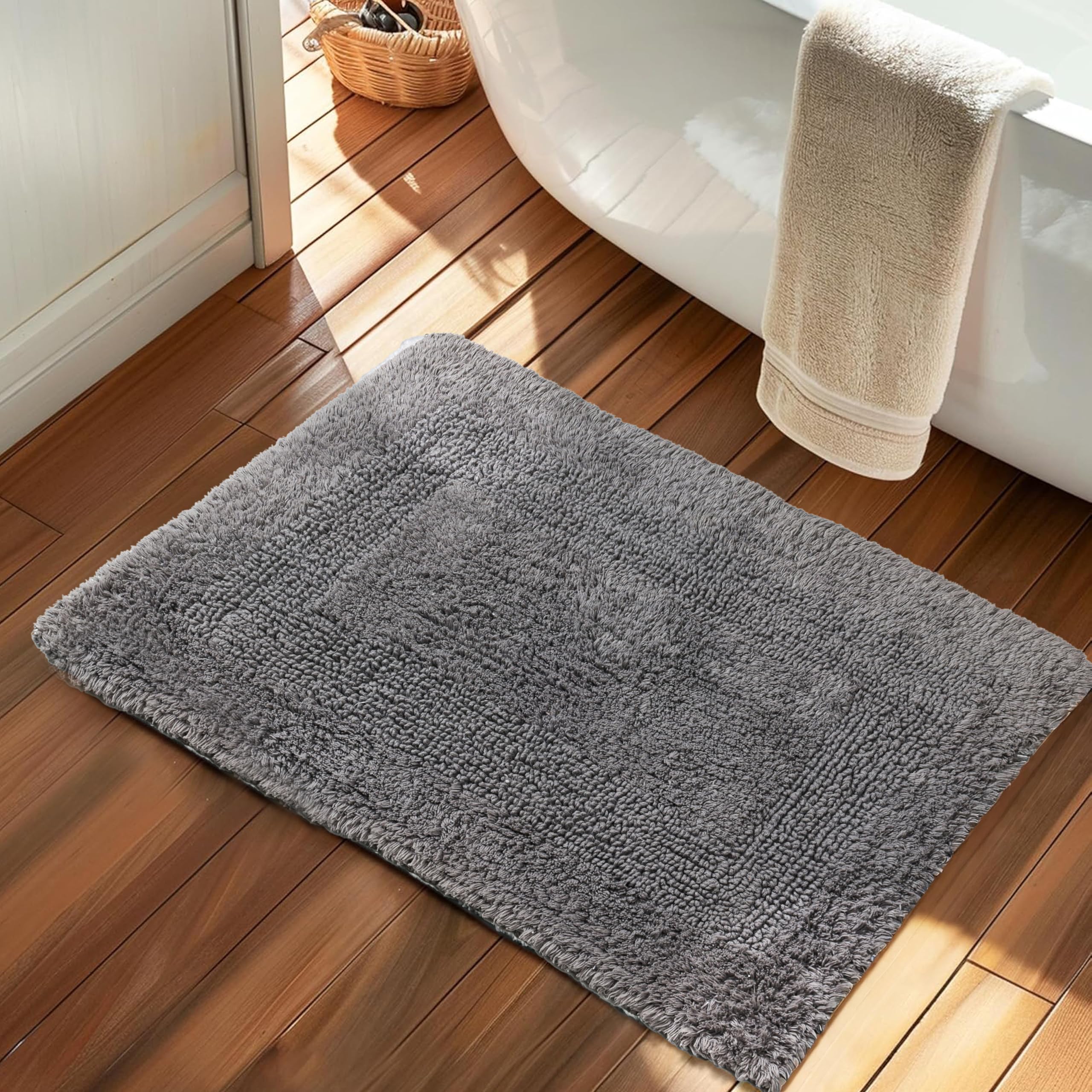 Photo 1 of ***MISSING FLOOR GRIPS*** KEMA Bath Mat 17"x24", Cotton Reversible Bathroom Rug for Bathroom Ultra Soft Plush Bath Rugs Water Absorbent Quick Dry Thick Floor Mats for Shower, Restroom, Bedroom, Kitchen (Charcoal)