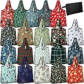 Sunnymove 20 Pcs Christmas Gifts Christmas Reusable Grocery Bags Bulk Storage Pouch Shopping Bags Foldable Machine Washable Tote Zipper Pouch for Home