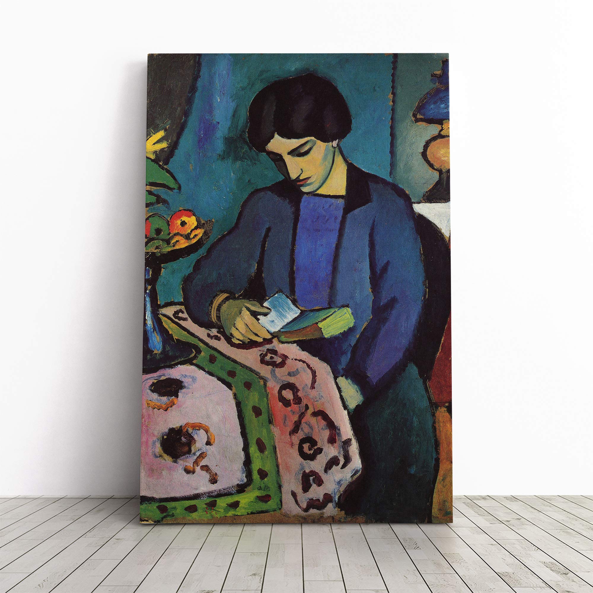 August Macke Woman Reading Canvas Print | Gallery Wrapped 30mm Frame Wall Art | 20x14 inches | Ready to Hang | Modern People Picture | Living Room Bedroom Lounge Office