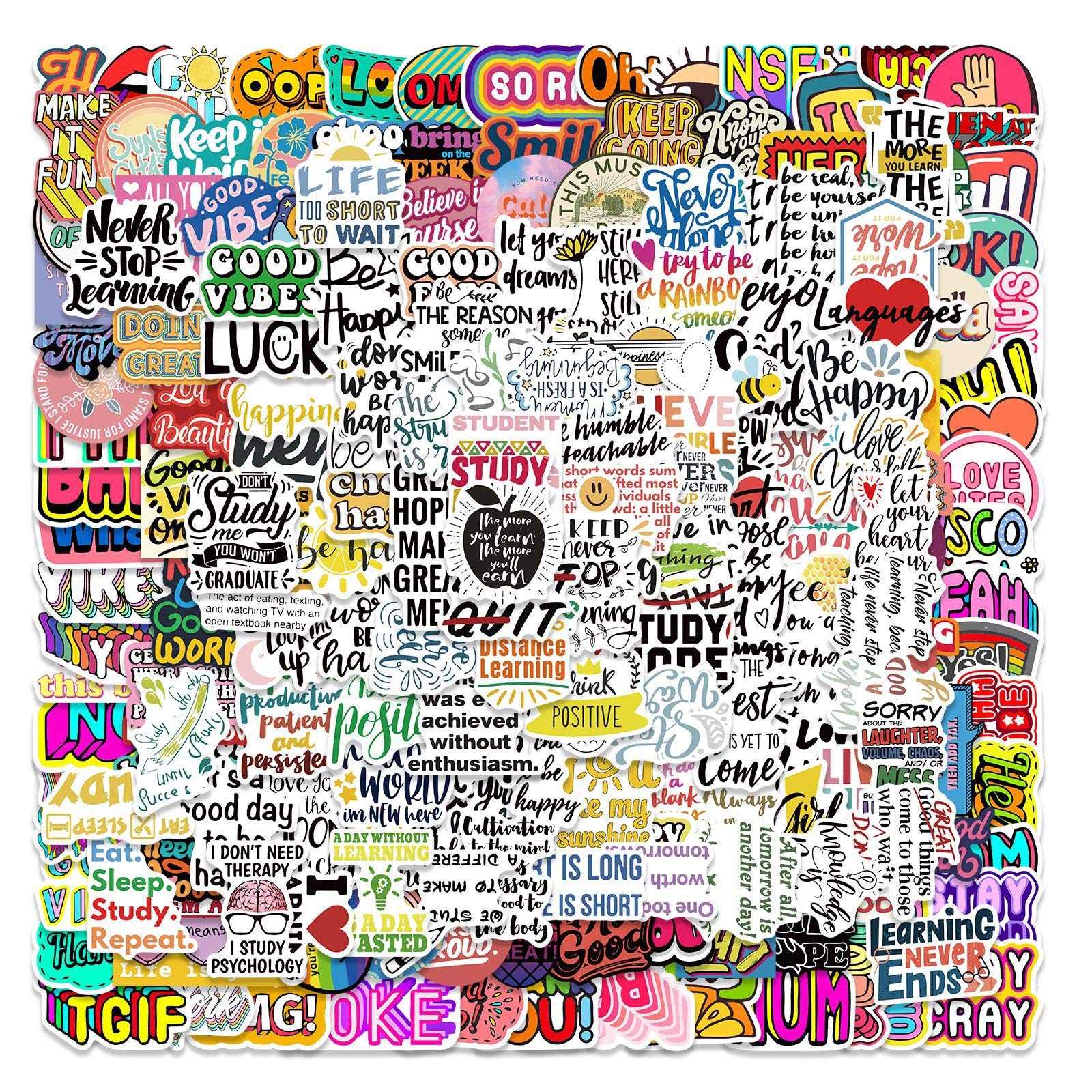 200 Pcs Cute Aesthetic Waterprof Vinyl Anime Stickers Sticker for Water Bottle Laptop Hard Hat Skateboard Kids Teens Girls Boys Adults (Inspirational Words)