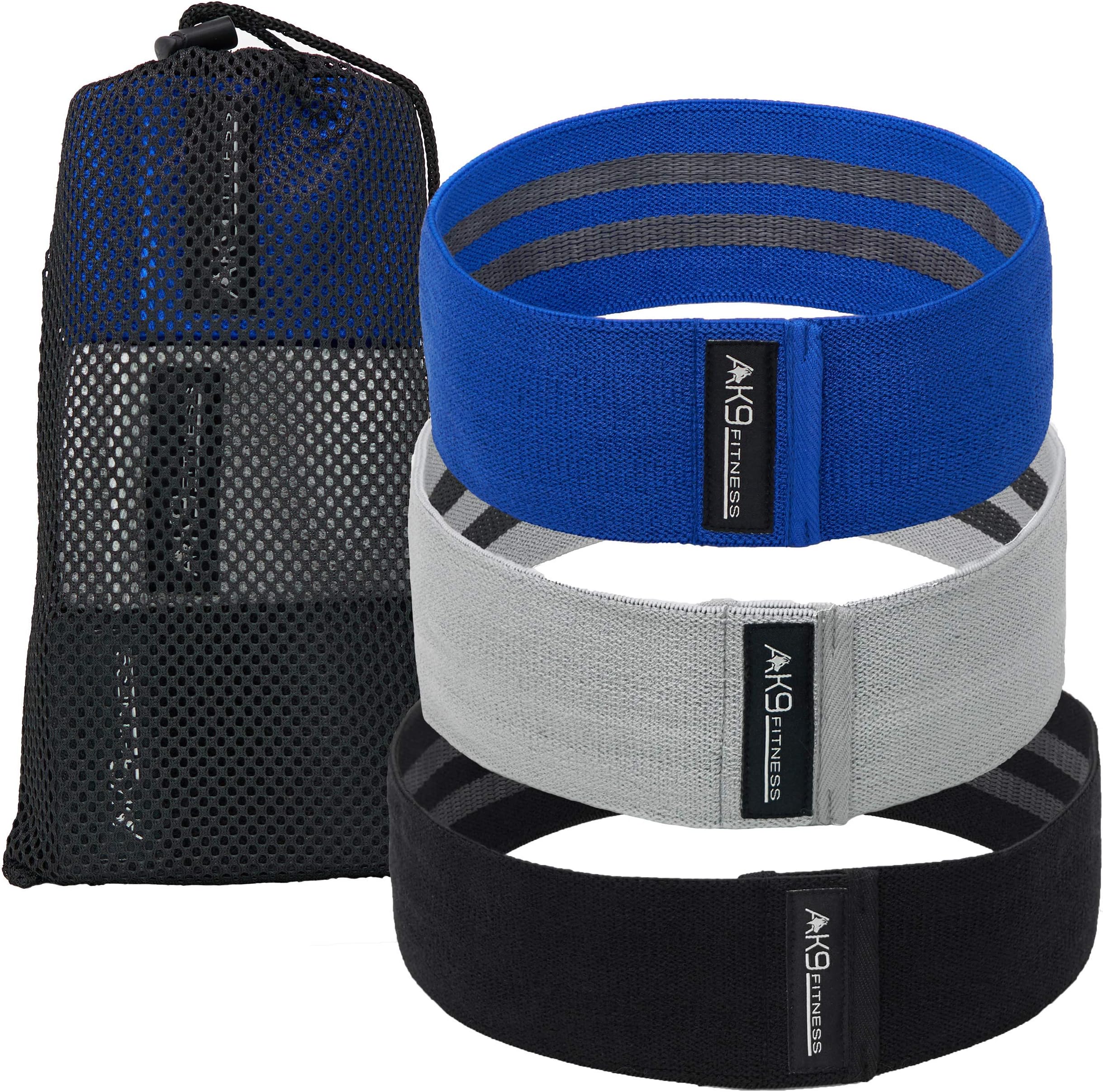 AK9 FITNESS Fabric Resistance Bands for Legs and Butt Exercise at Home/Gym for Men and Women (Set of 3 with Carrying Bag) - Heavy, Medium, and Light Resistance High Comfort Glute/Booty and Hip Band