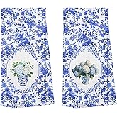 GTYNU Blue and White Porcelain Chinoiserie Kitchen Towels 16x24 Set of 2, Hydrangea Floral Dish Towels Tea Towels for Kitchen, Chinoiserie Decor Hand Towels for Bathroom, Grand Millenial Decor