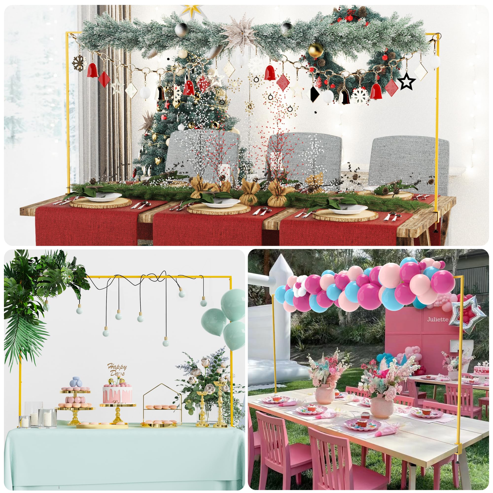Fomcet Adjustable Table Arch with Clamps 34 cm - 48 cm High 73 cm - 250 cm Length Gold Over the Table Rod Stand Metal Wedding Arch Birthday Party Anniversary Christmas Decoration Accessories