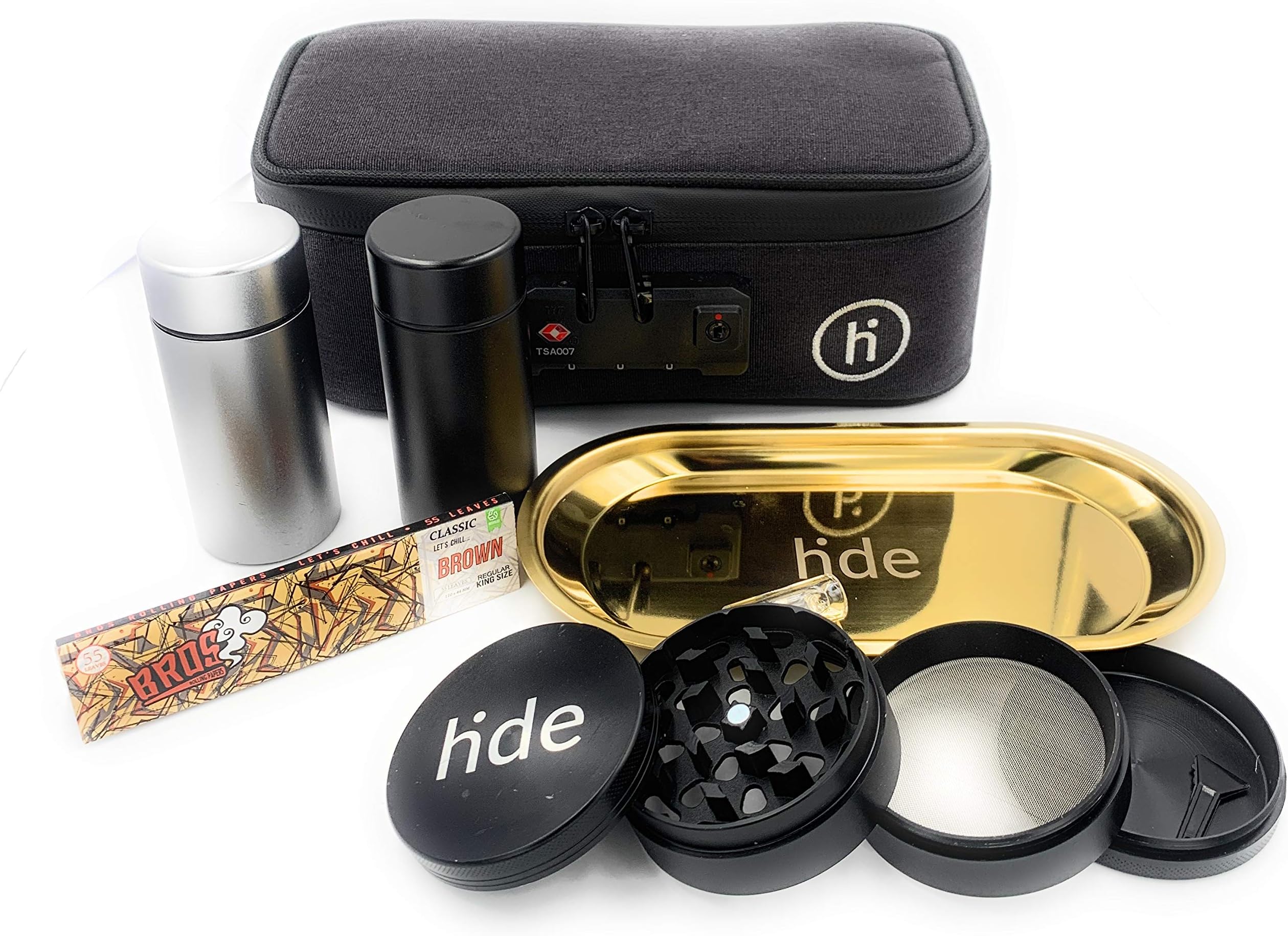 Hide Stash Box Kit - Large & Small Bag, Pouch, Storage Jar - Sleek & Stylish Storage Solutions for Tobacco, Cigars, Pipe, Herbs, Smoking Accessories - Odorless, Waterproof, Smell-Proof -6-Piece Bundle