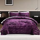 AJOCCI Velvet Quilt, Purple Bedding Comforter Sets, Luxury Plush Queen Comforter Set,Soft Plush Queen Bedspread, Machine Washable Coverlet, All-Season 3 Pieces