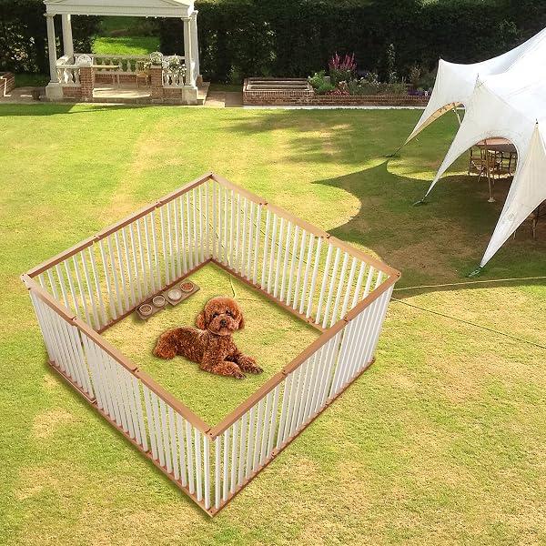 DOG PLAYPEN FOLDABLE METAL PET PEN FENCE PET DOOR 8 PANELS FOR MEDIUM/SMALL DOGS, INDOOR & OUTDOOR,PORTABLE PET PLAYPEN FOR CAMPING, YARD AND RV