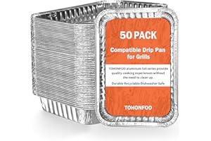 TOHONFOO 50 Pack Drip Pan Liners for Ninja OG701 Woodfire Outdoor Grill & Smoker - Compatible with Weber Genesis - Spirit - Q Series - Disposable Aluminum Foil Grease Tray Liners
