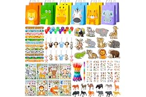 Animal Party Favors Fillers, 108pcs Jungle Safari Party Favors Supplies Set Includes Animal Party Goodie Bags Keychains Brace
