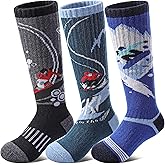 DOSKONI Kids Merino Wool Ski Socks Boys Girls Thermal Winter Warm Thick Cozy Socks for Skiing Snowboarding 3 Pairs