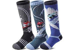 DOSKONI Kids Merino Wool Ski Socks Boys Girls Thermal Winter Warm Thick Cozy Socks for Skiing Snowboarding 3 Pairs
