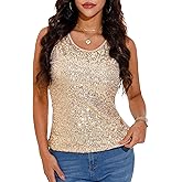 GUANYY Women's Sequin Tops Scoop Neck Sleeveless Glitter Shirts Sparkle Club Party Disco Tank Tops S-XXL