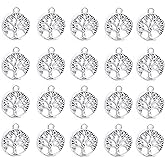 Tucusi 50 Pack Alloy Golden Plated Tree of Life Charms, 24 * 20mm Antique Finish Pendants for Jewelry Making, Necklace & Bracelet Craft Findings