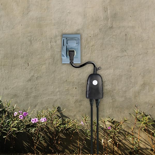 FEIT ELECTRIC SMART OUTDOOR PLUG, WIFI WATERPROOF PLUG, 2 GROUNDED SOCKETS, WORKS WITH ALEXA AND GOOGLE ASSISTANT, APP CONTROLLED, 15 AMP INDOOR/OUTDOOR 2 OUTLET PLUG, BLACK,PLUG/WIFI/WP/3, 3 PACK