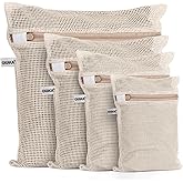 OKAKA 100% Cotton Mesh Laundry Bags, Premium Soft, No Dye, Set of 4, Natural
