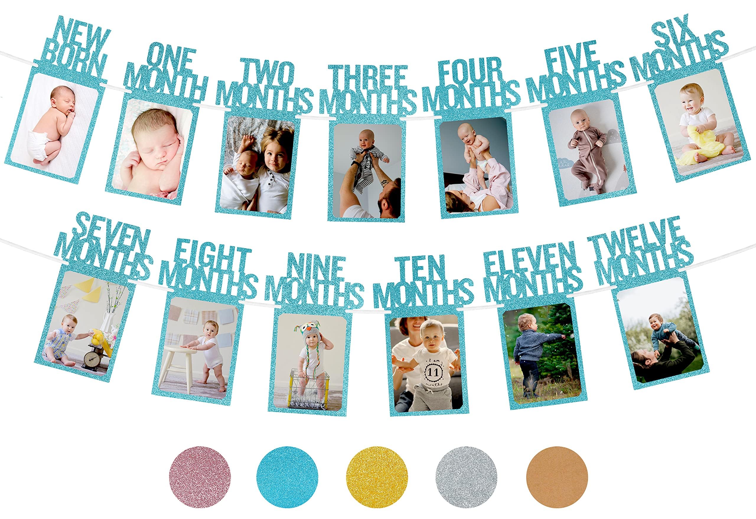 Photo 1 of First Birthday Decorations for Boy from Newborn to 12 Months, 1st Birthday Decorations Boy Photo Banner, Party Hanging Supplies for Girls Boys (Blue)